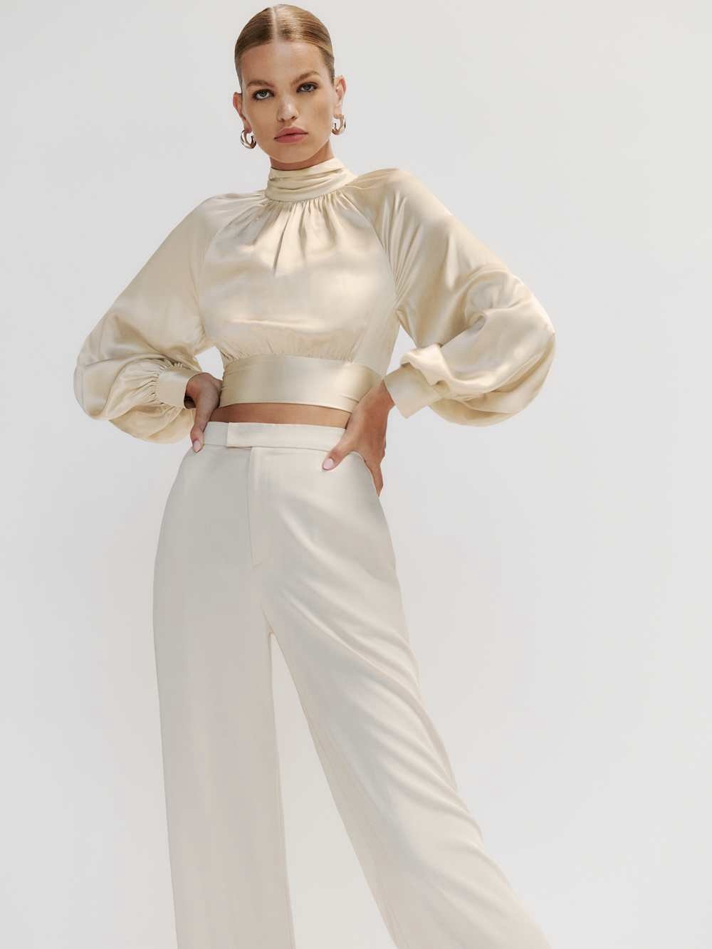 Reformation Julia Silk Top in Ivory